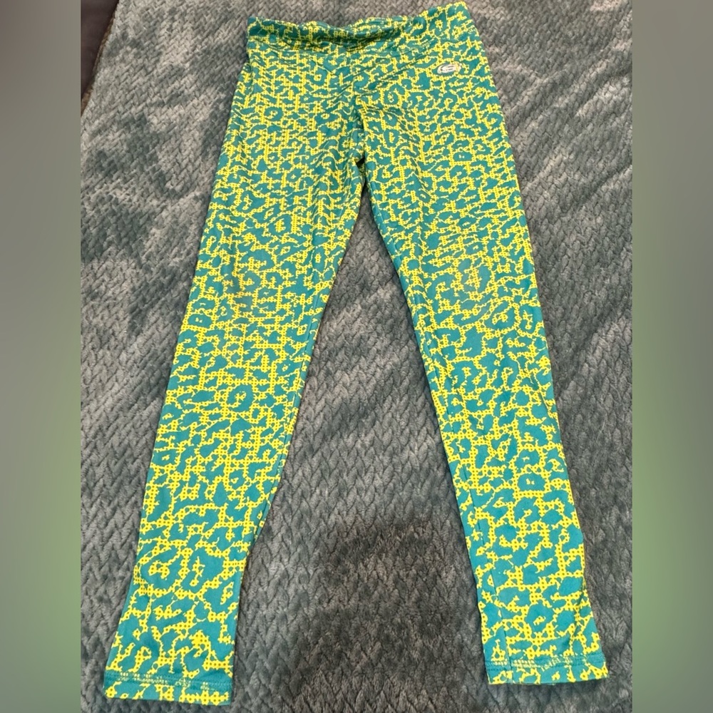 Skechers Active Girls Medium 7/8 Green And Yellow Athletic Leggings